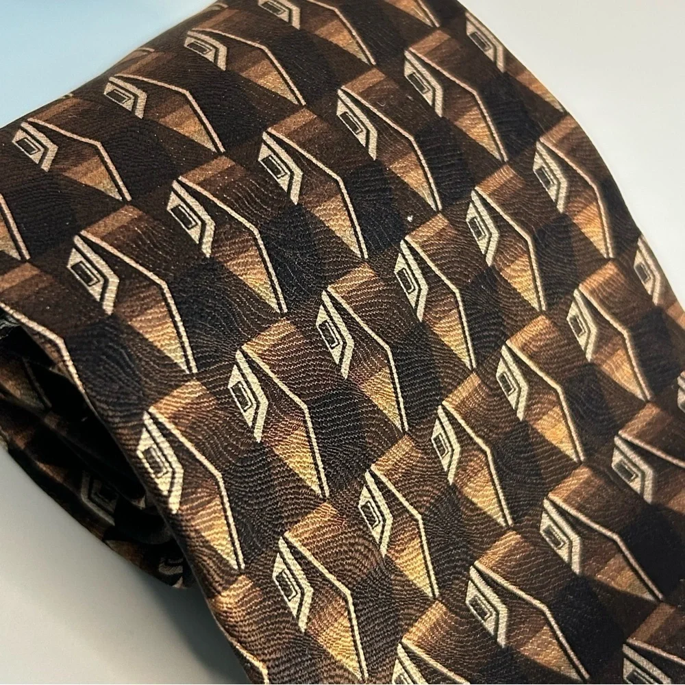 Hill Archer Geometric Black and Brown 56” Silk Tie